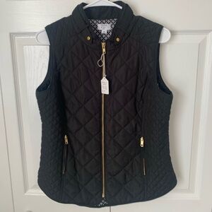Crown & Ivy Quilted Black Vest with Gold Accents